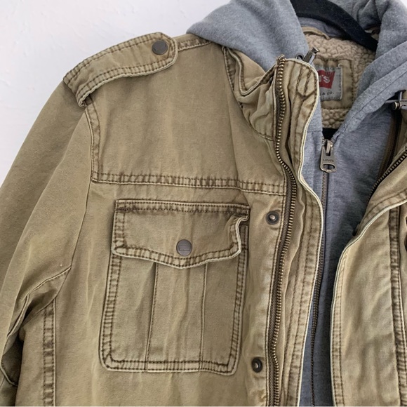 Levi’s Hooded Cotton Canvas Military Trucker Jacket Tan Work Outdoor Layered M - Picture 5 of 16
